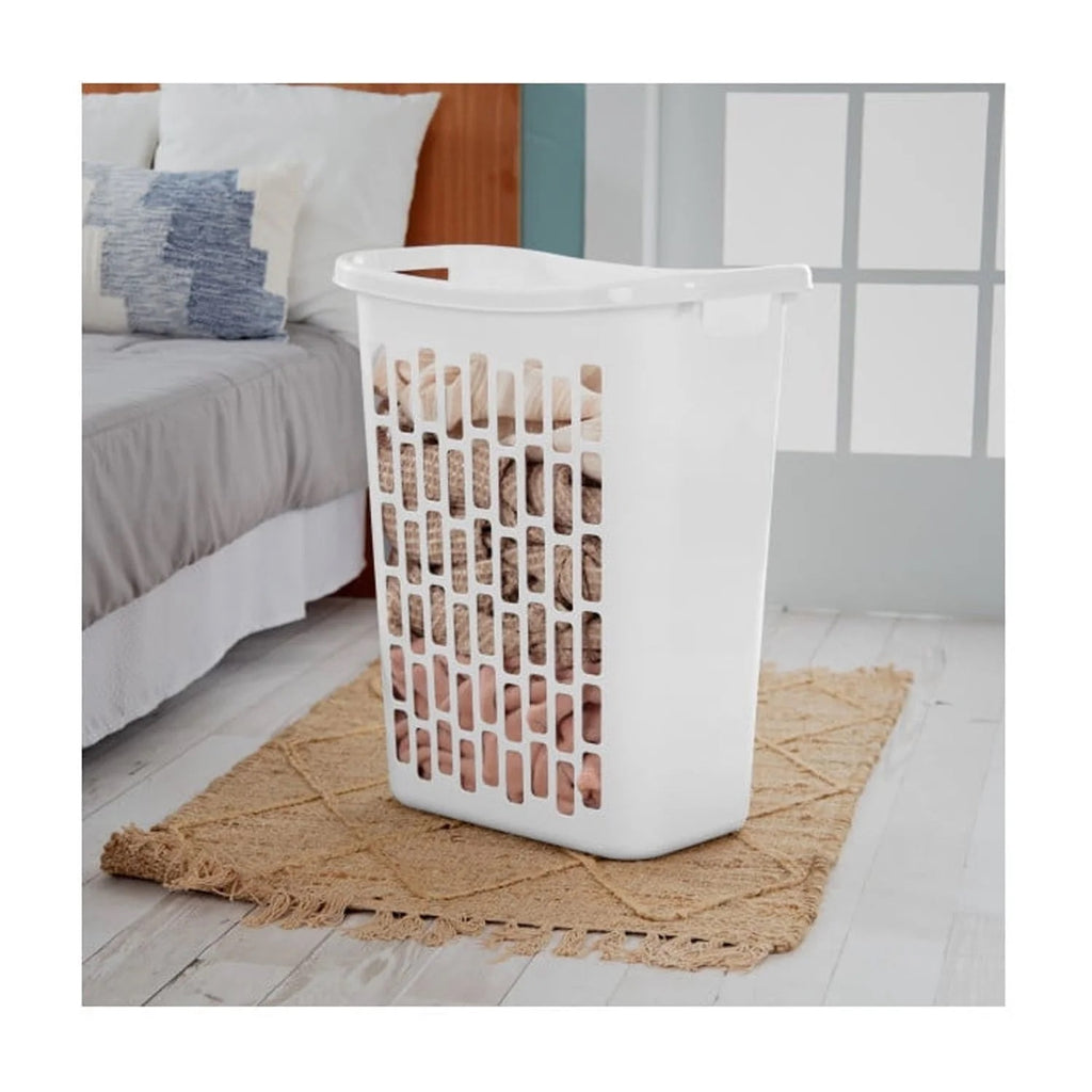 Mainstays Rectangular Open Plastic Hamper, for Narrow Spaces, White, Adult