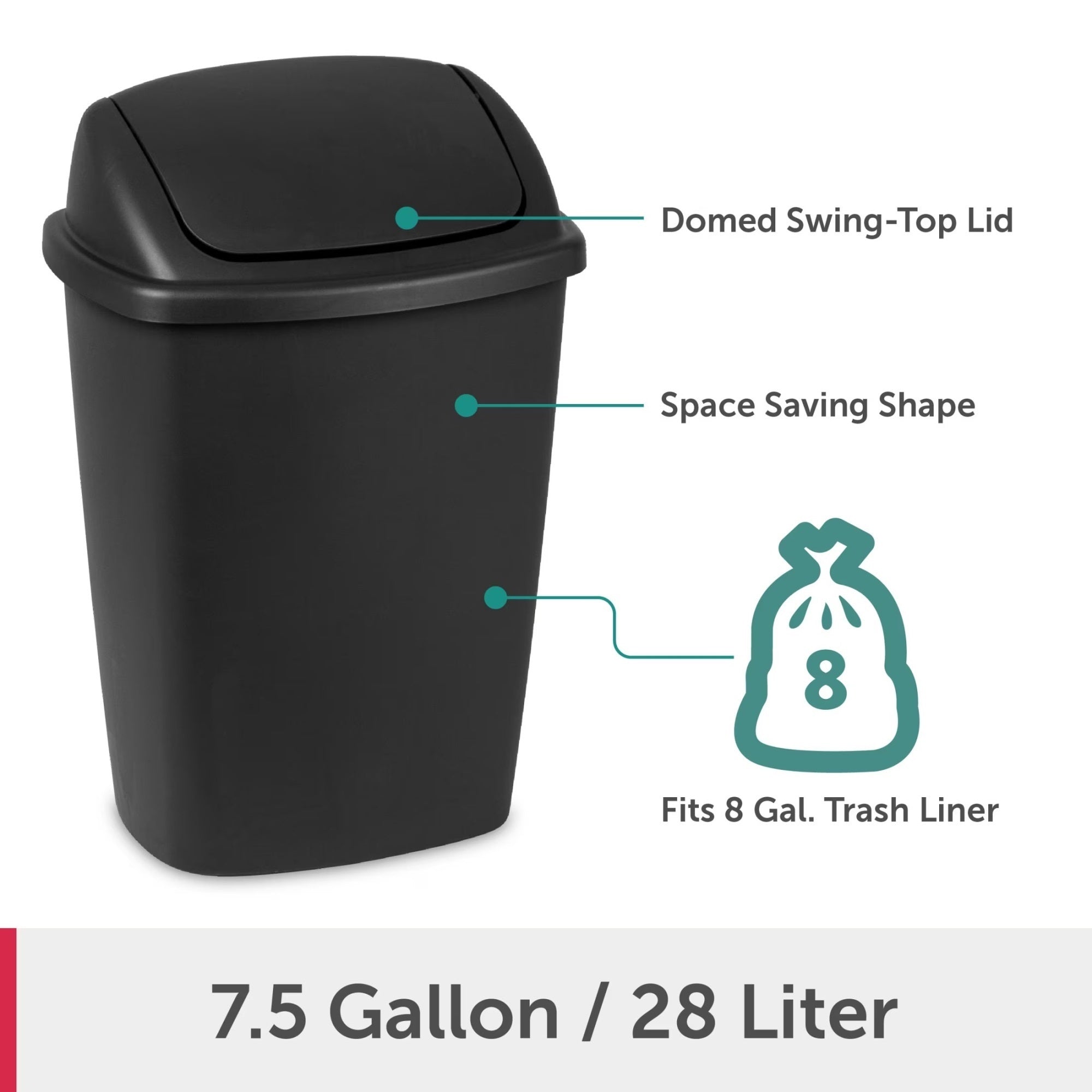 Sterilite Kitchen Trash Can, 7.5 Gallon Plastic Garbage Bin with Swing Top Lid