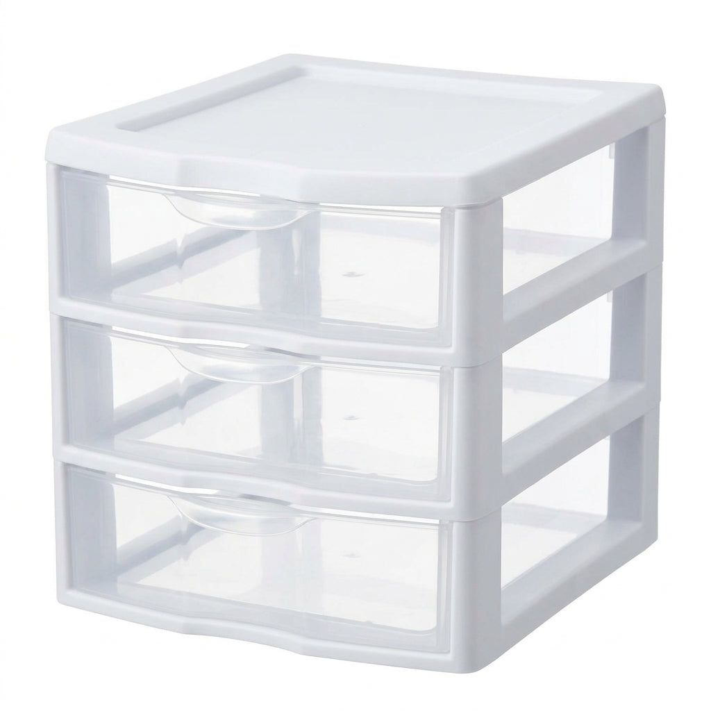 3-Tier Plastic Desktop Drawer Organizer | White Semi-Clear Storage Chest for Desk & Vanity