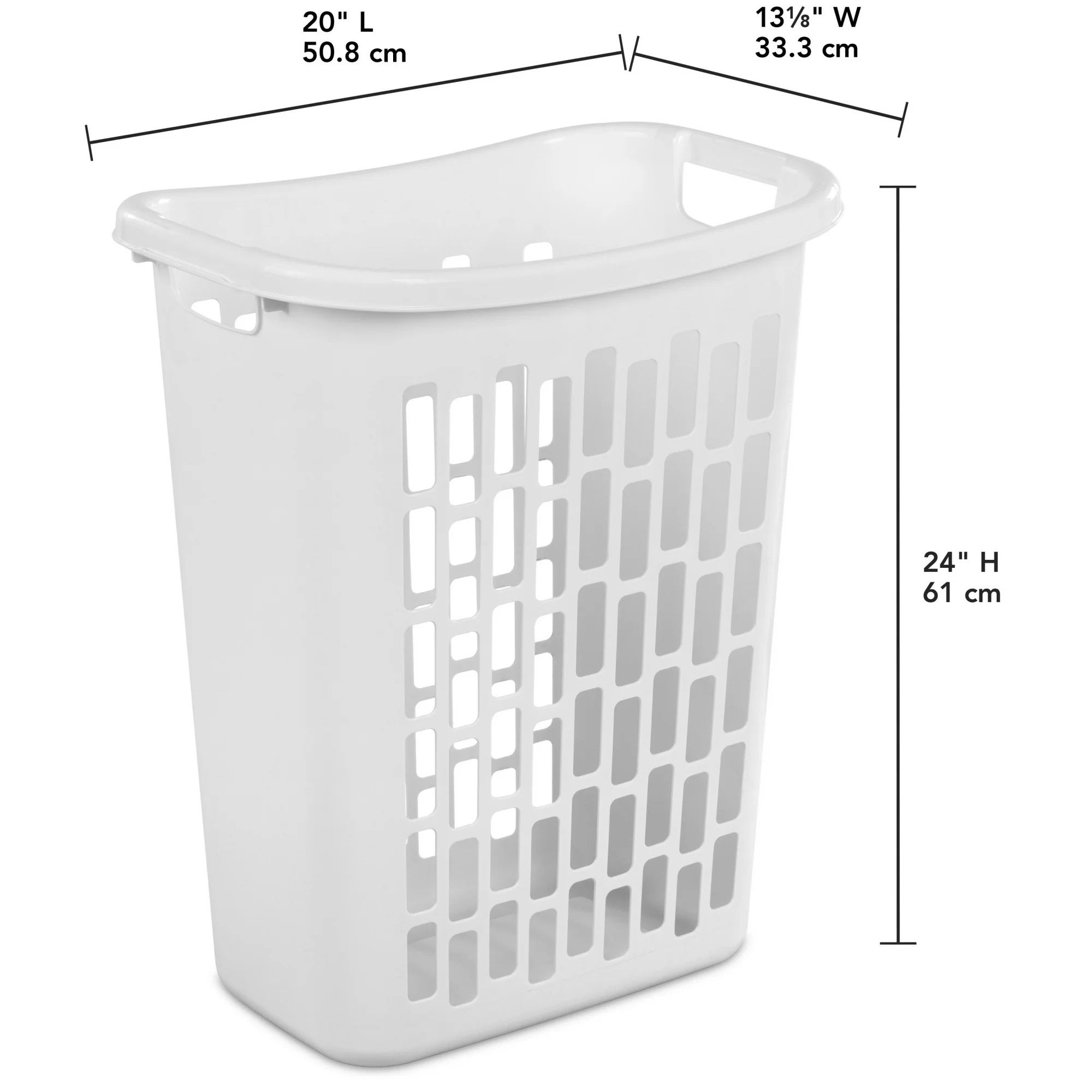 Mainstays Rectangular Open Plastic Hamper, for Narrow Spaces, White, Adult