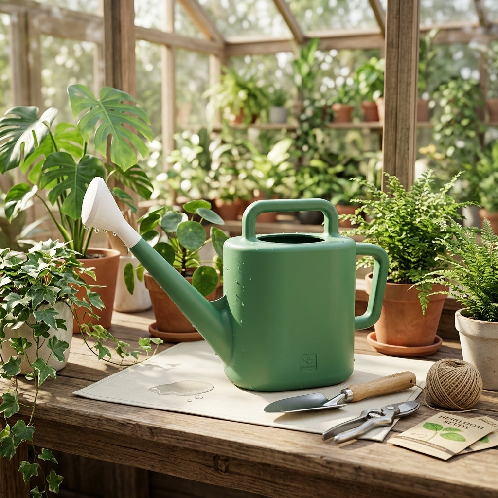 2 Gallon Green Resin Watering Can | Detachable Sprinkler Head, Long Spout for Indoor & Outdoor Plants