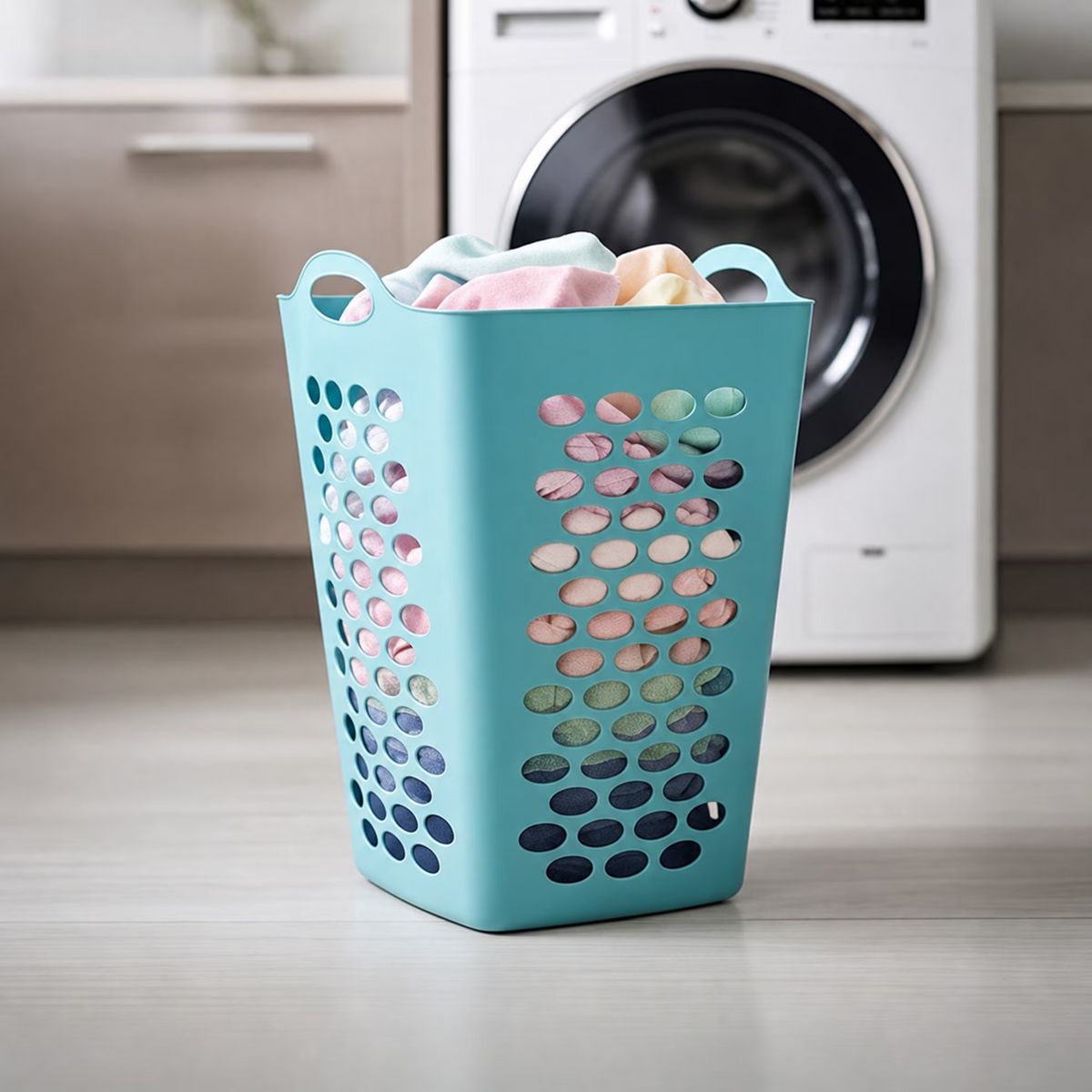 Mainstays 2 Bushel Flexible Square Laundry Hamper, Teal Plastic