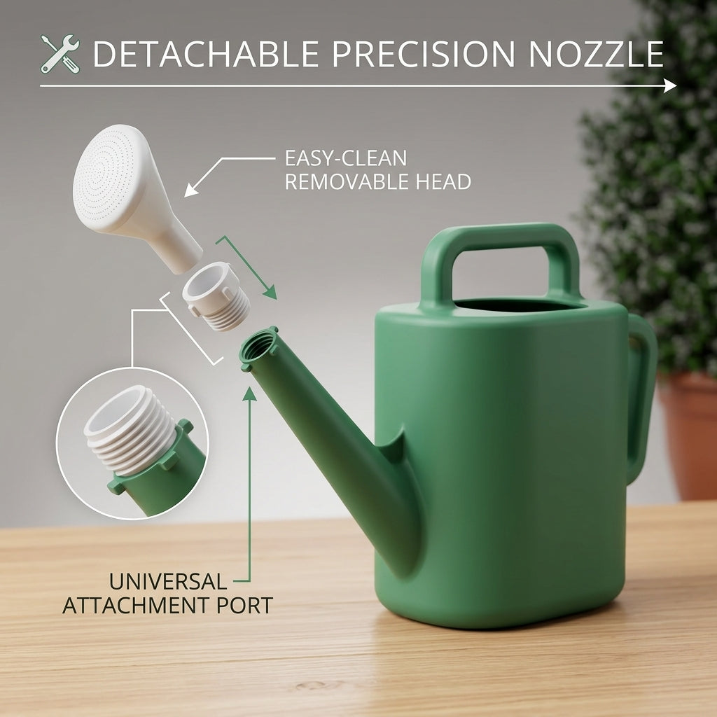 2 Gallon Green Resin Watering Can | Detachable Sprinkler Head, Long Spout for Indoor & Outdoor Plants