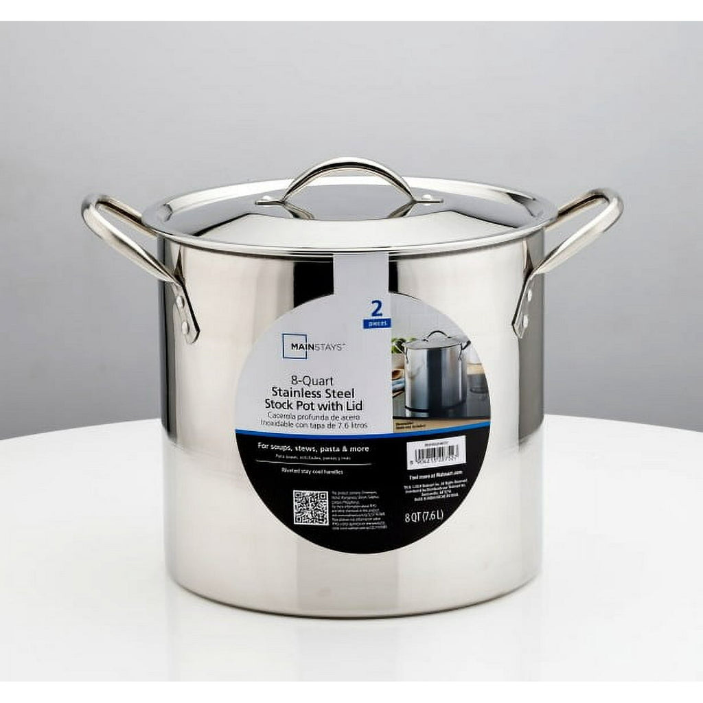 Mainstays 8-Qt Stainless Steel Stock Pot with Metal Lid