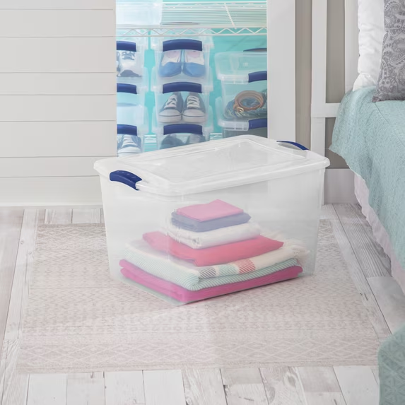 Sterilite 66 Quart Large Latching Storage Bin, Clear Plastic Storage Container with Latch Lid
