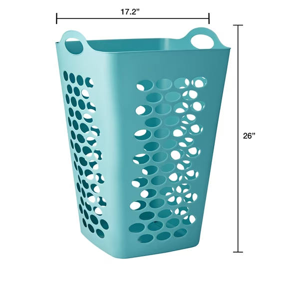 Mainstays 2 Bushel Flexible Square Laundry Hamper, Teal Plastic