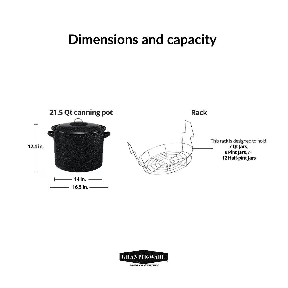 Granite Ware 21.5 Quart Water Bath Canner with Rack for Jam, Salsa and Pickles