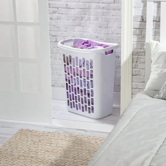 Mainstays Rectangular Open Plastic Hamper, for Narrow Spaces, White, Adult