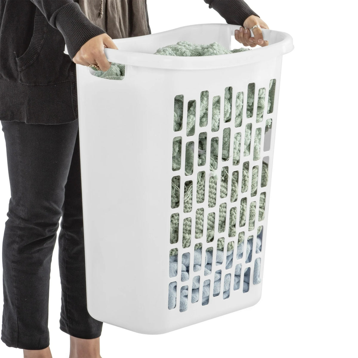 Mainstays Rectangular Open Plastic Hamper, for Narrow Spaces, White, Adult