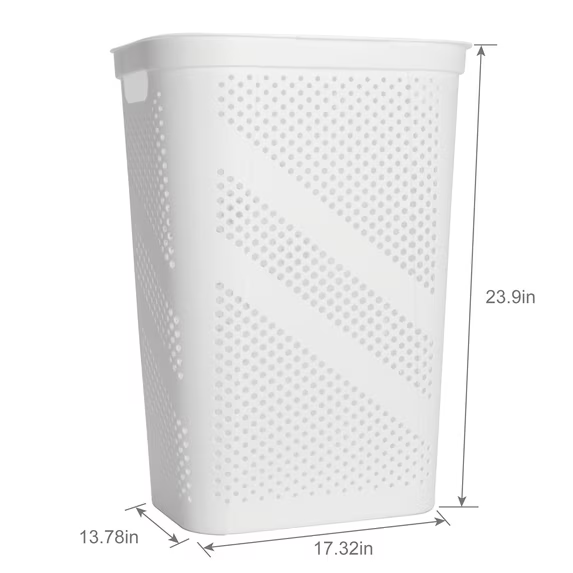Mainstays Plastic Rectangular Hinged-Lid Laundry Hamper, White, Adult