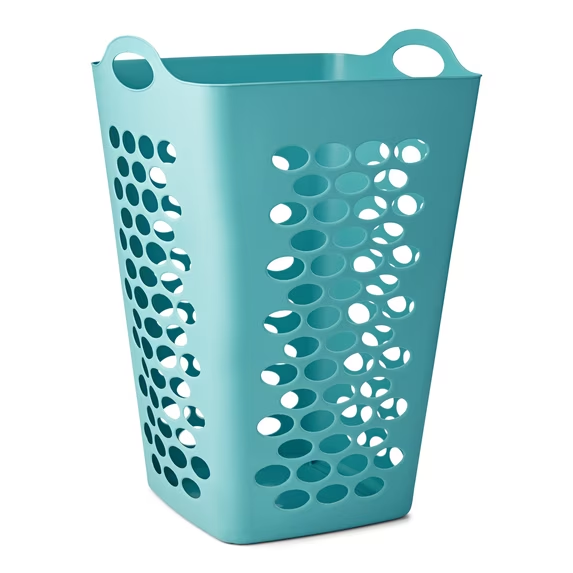 Mainstays 2 Bushel Flexible Square Laundry Hamper, Teal Plastic