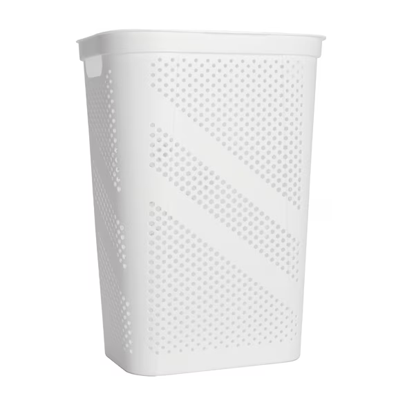 Mainstays Plastic Rectangular Hinged-Lid Laundry Hamper, White, Adult