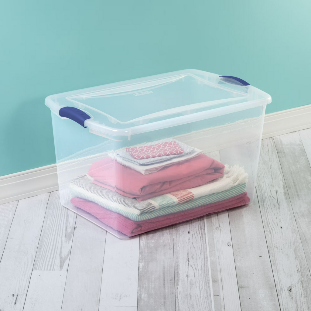 Sterilite 66 Quart Large Latching Storage Bin, Clear Plastic Storage Container with Latch Lid