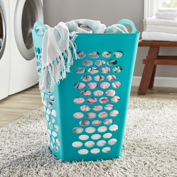 Mainstays 2 Bushel Flexible Square Laundry Hamper, Teal Plastic