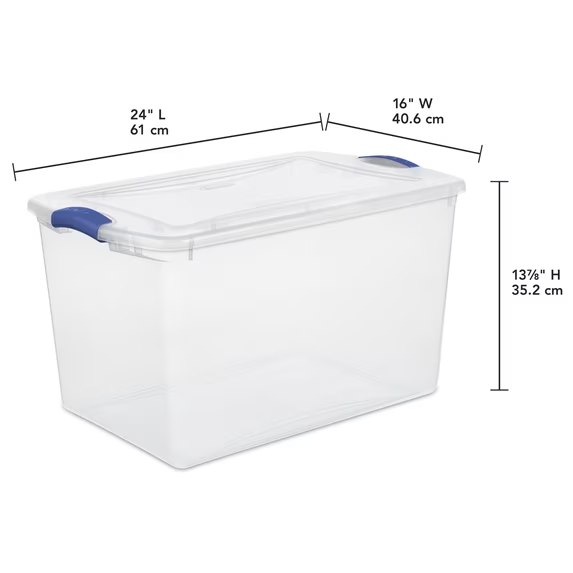 Sterilite 66 Quart Large Latching Storage Bin, Clear Plastic Storage Container with Latch Lid